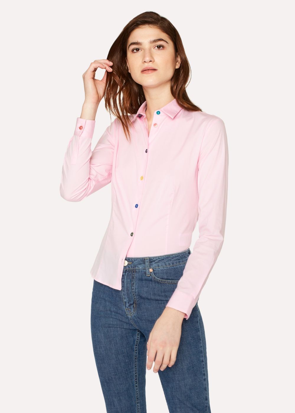 Paul Smith Lady's Pink Slim-Fit Stretch-Cotton T-Shirts With Multi-Colour Buttons