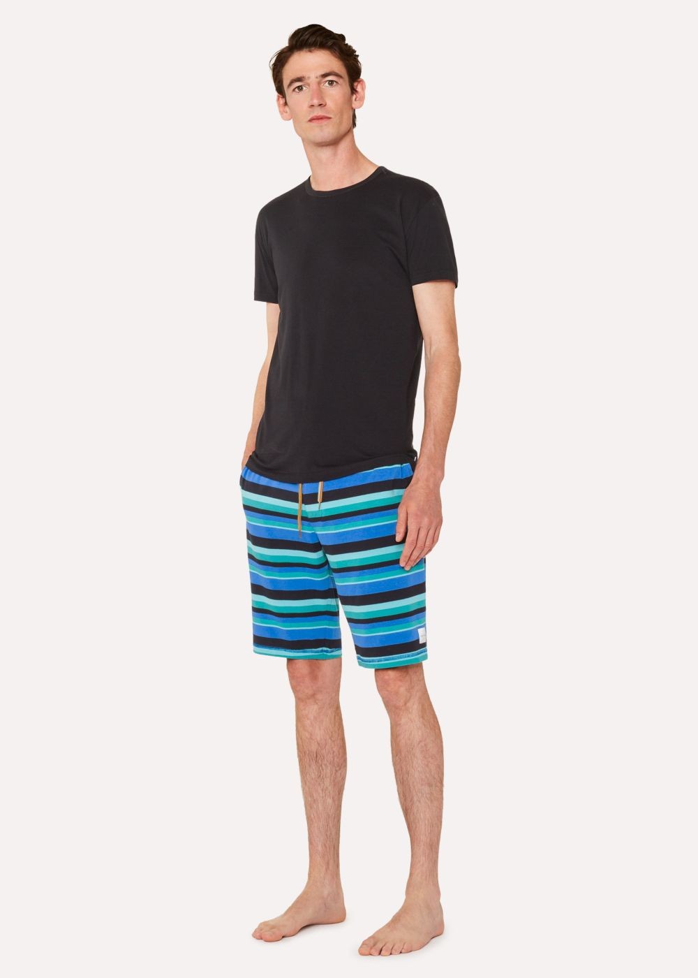 Paul Smith Men's Blue And Green Stripe Jersey Cotton Lounge Shorts