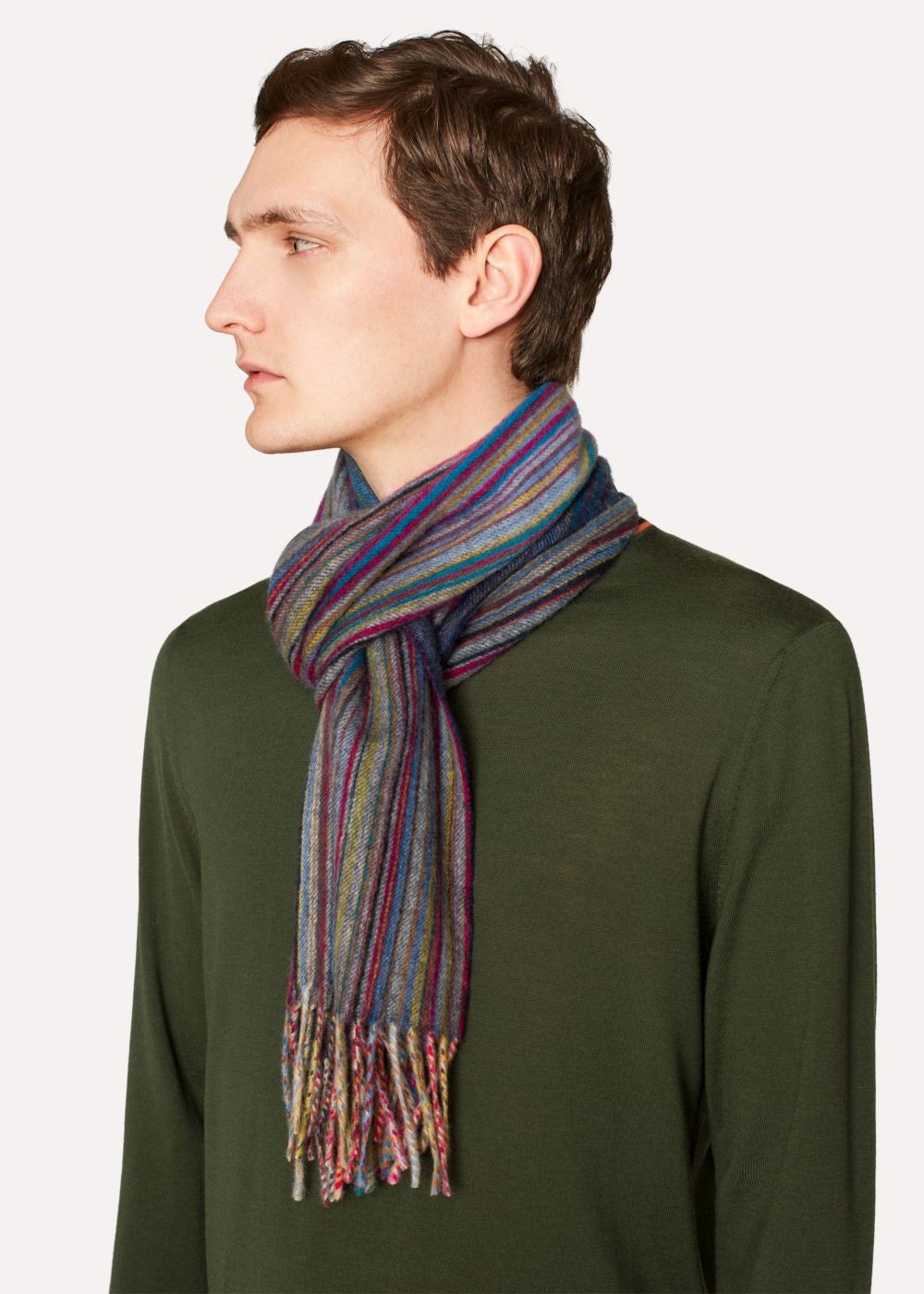 Paul Smith Men's Blue Muted Signature Stripe Cashmere Scarf