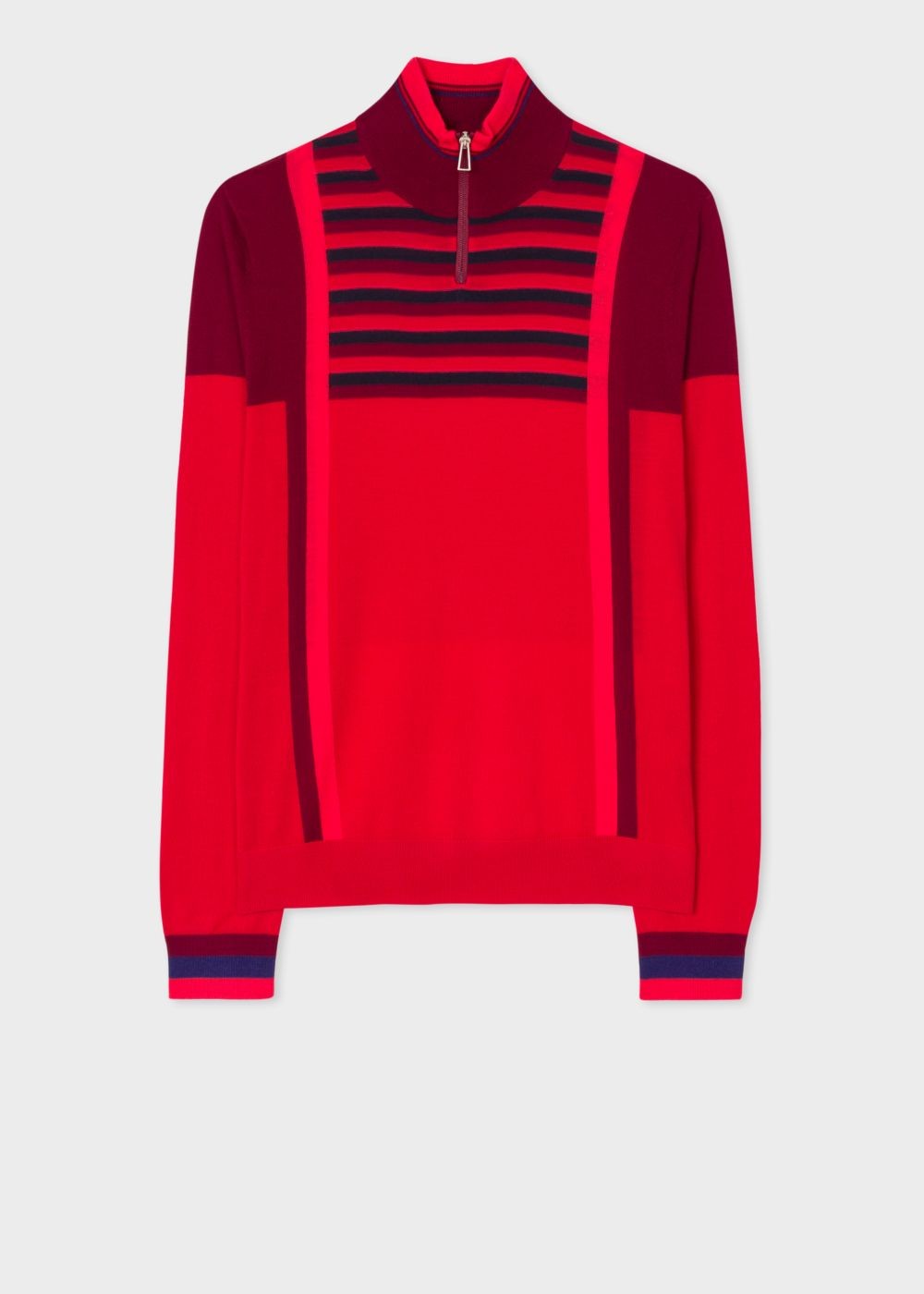 Paul Smith Men's Red Block-Stripe Merino Wool Half-Zip Sweater