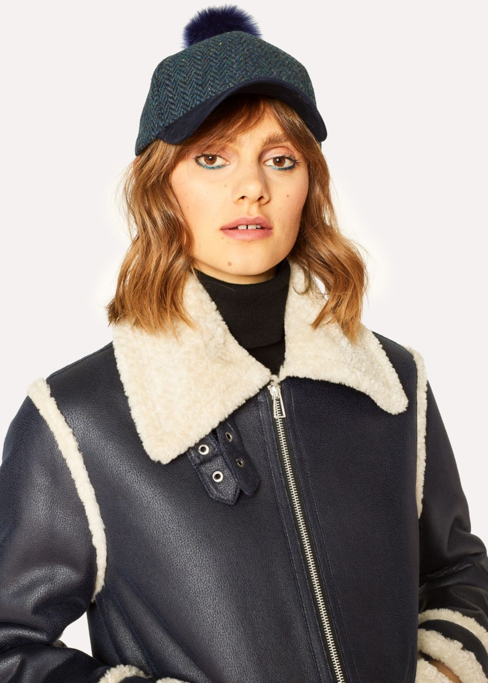 Paul Smith Womens's Navy Faux Shearling Aviator Jackets With Contrast Trims