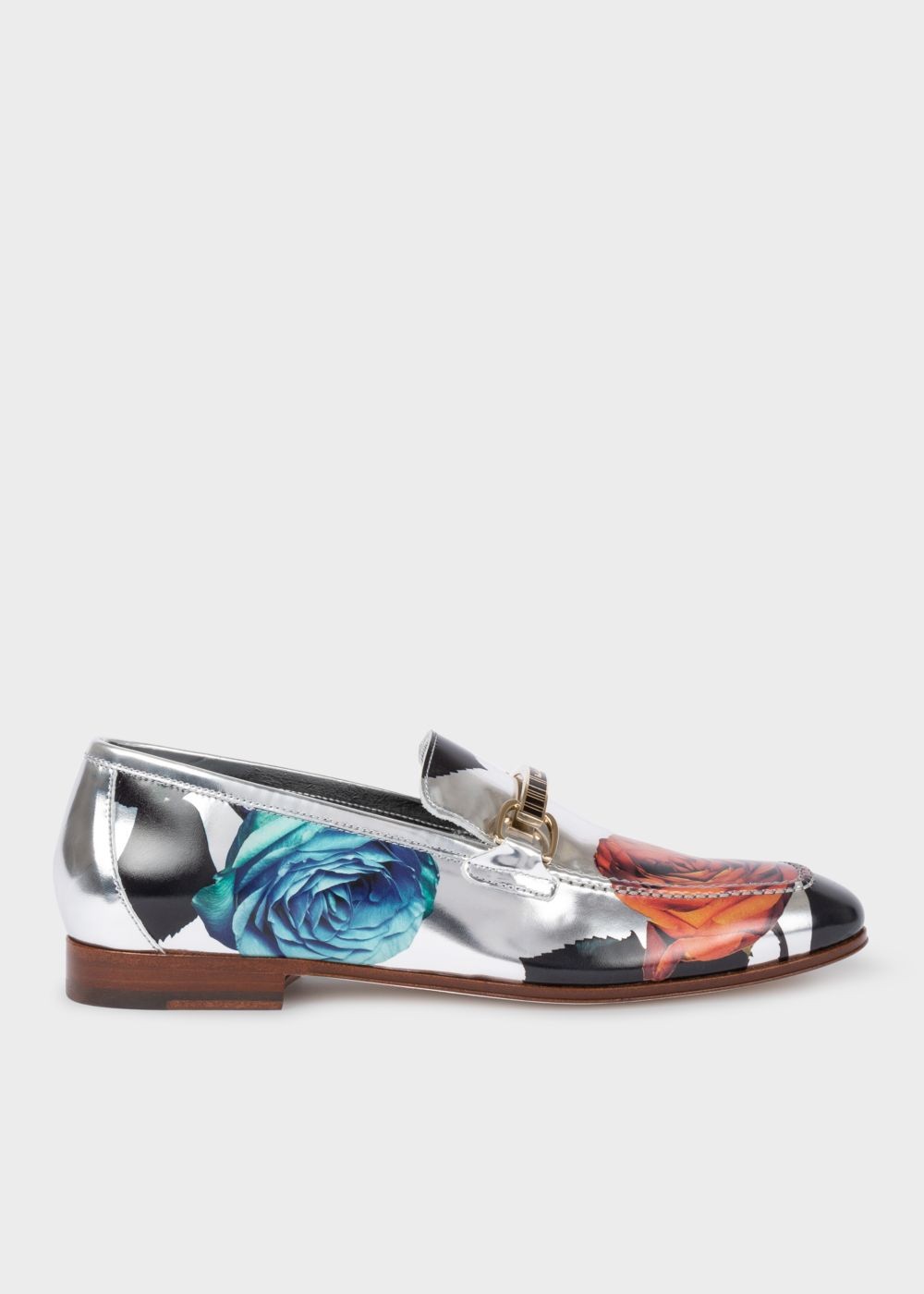Paul Smith Women's Silver 'rose' Print Leather 'grover' Loafers Trainers