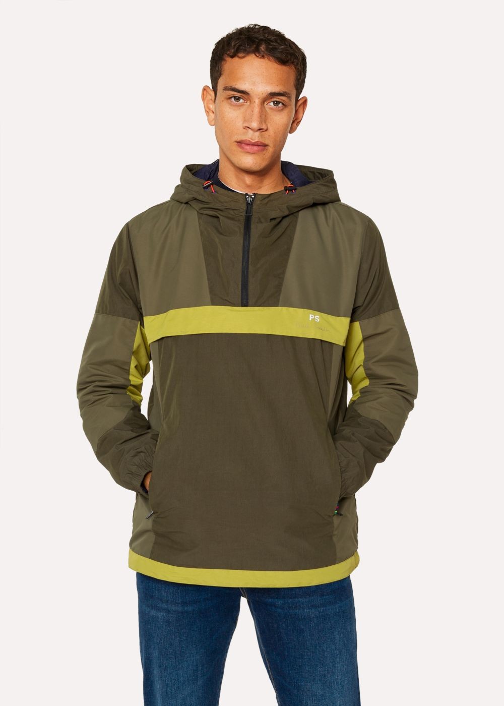 Paul Smith Men's Khaki And Green Showerproof Anorak With Contrast Panels Clothing