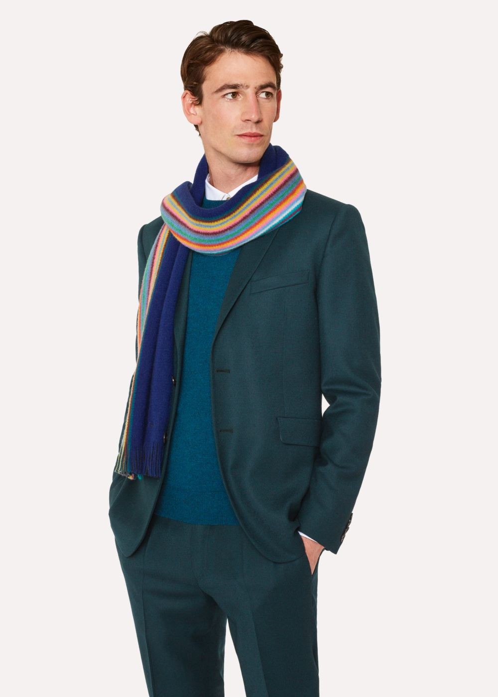 Paul Smith Men's Double-Face Blue Striped-Edge Wool Scarf