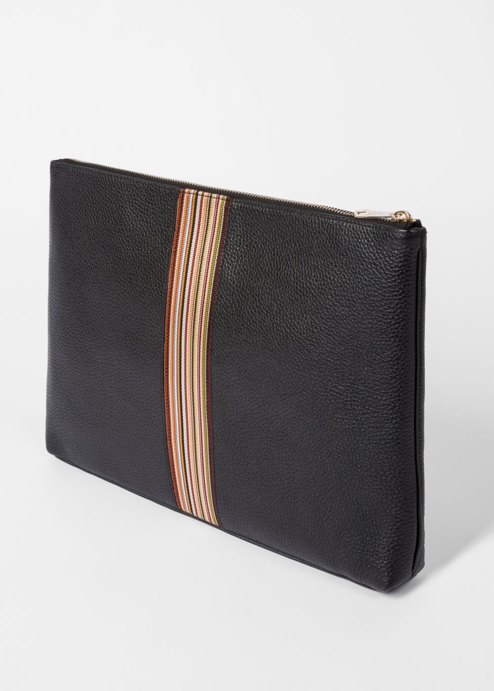 Paul Smith Men's Black Leather Signature Stripe Document Pouch Accessories