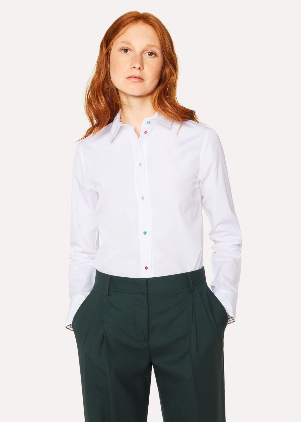 Paul Smith Women's Slim-Fit White Tshirt With 'daisy Polka' Buttons
