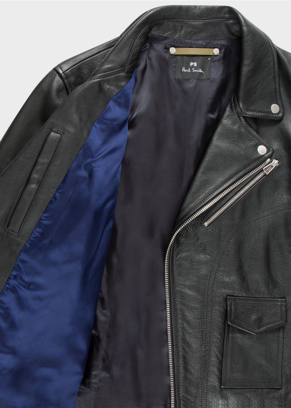 Paul Smith Men's Heavy Grained-Leather Asymmetric-Zip Biker Coats
