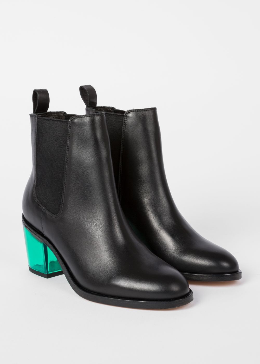 Paul Smith Women's Black Leather 'shelby' Boots With Green Transparent Heels
