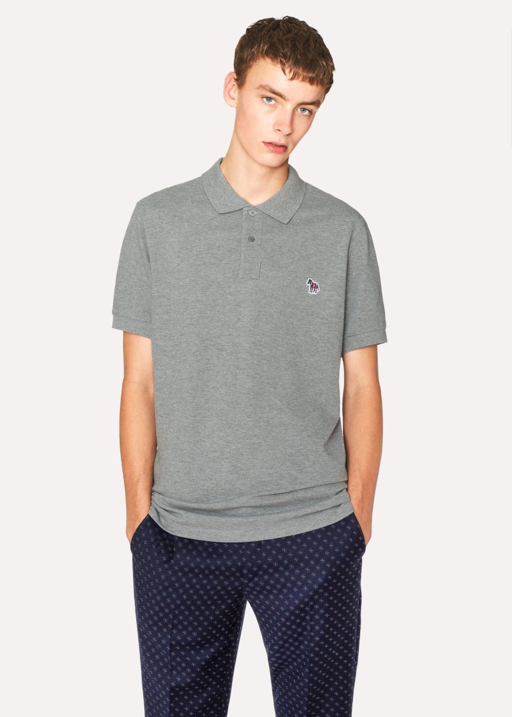 Paul Smith Men's Grey Marl Organic Cotton-Piqué Zebra Logo Polo T-Shirt