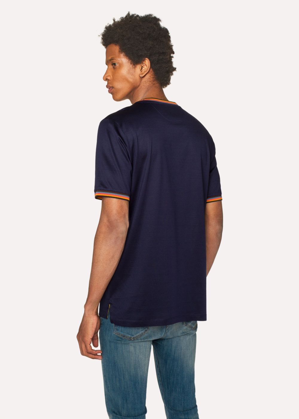 Paul Smith Men's Navy Cotton Tee With 'artist Stripe' Trims