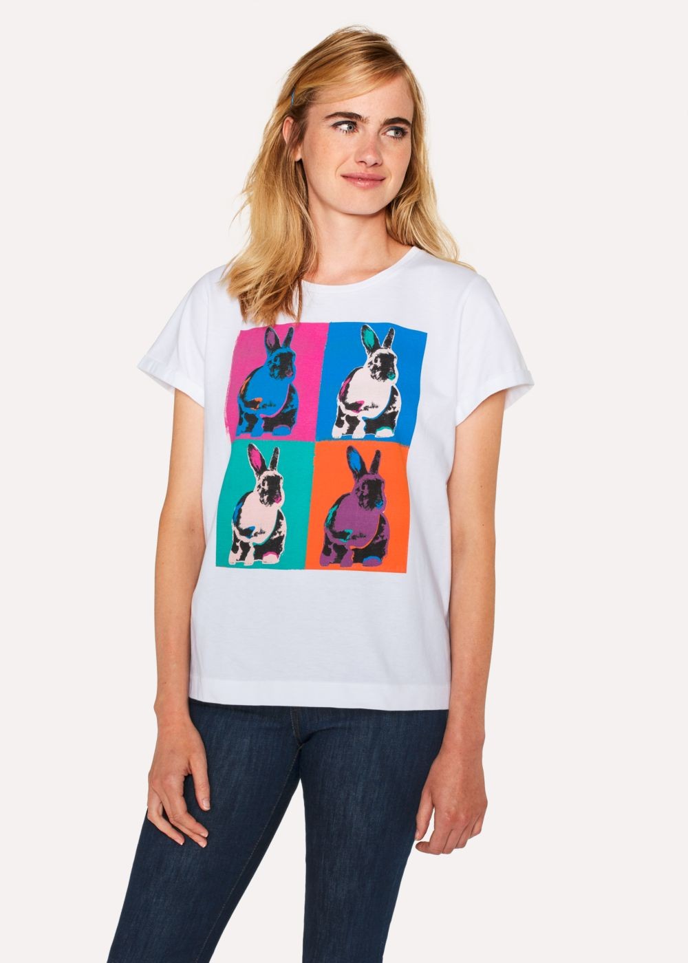 Paul Smith Womens's White Multi-Coloured 'rabbit' Print T-Shirts