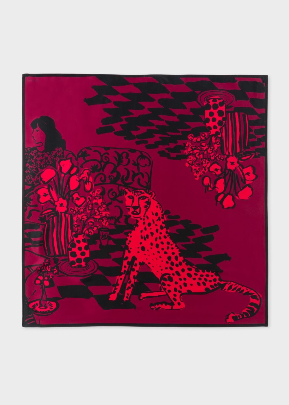 Paul Smith Women's Burgundy 'villa Leopard' Print Silk Square Scarf