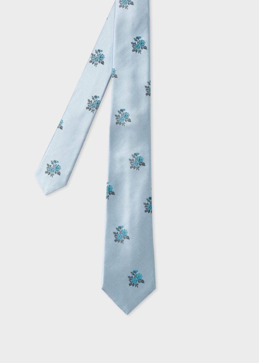 Paul Smith Mens's Light Blue Embroidered Floral Narrow Silk Tie
