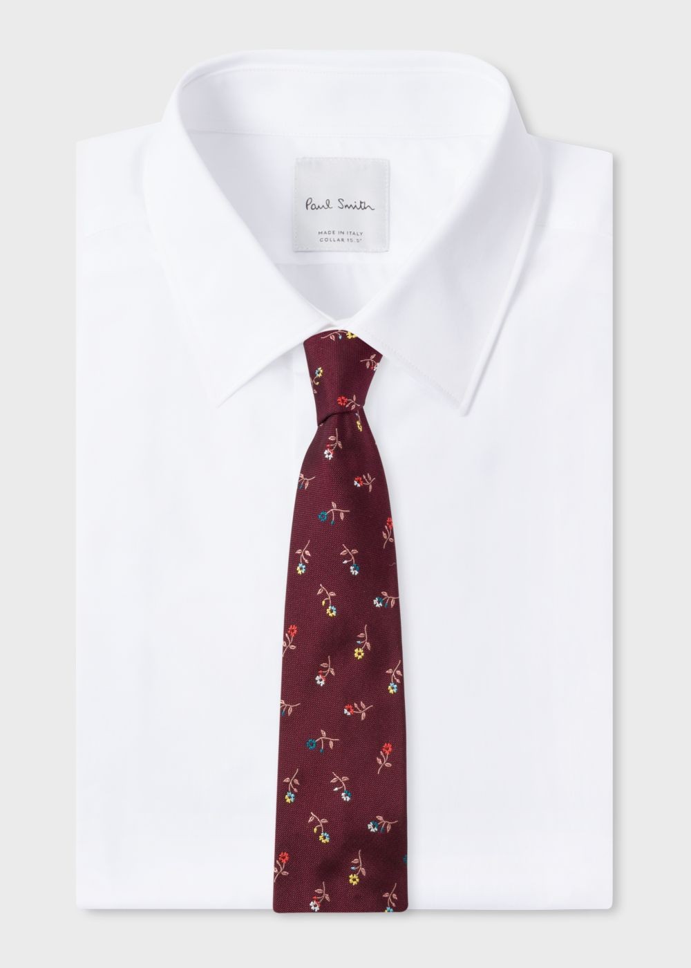 Paul Smith Mens's Burgundy Flower Embroidery Silk Tie
