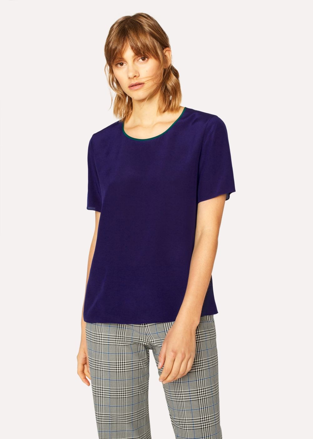 Paul Smith Lady's Cobalt Blue Silk Top With Contrasting Trim