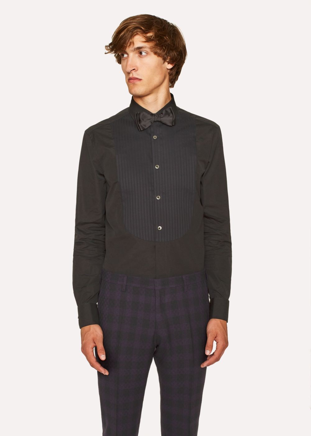 Paul Smith Men's Tailored-Fit Black Pleated-Bib Cotton Evening Tees With 'artist Stripe' Double Cuff