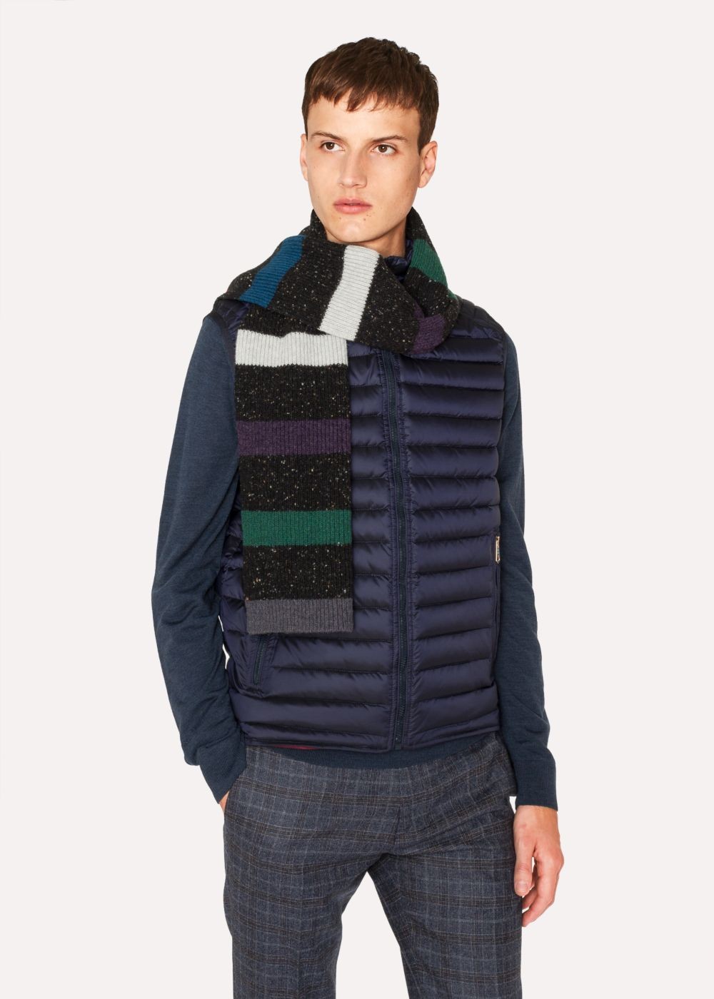 Paul Smith Men's Black Donegal Stripe Wool Scarf