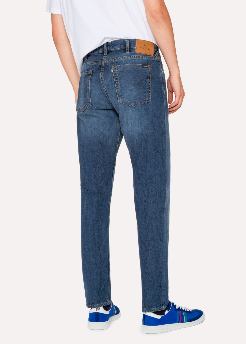 Paul Smith Men's Tapered-Fit 13Oz 'exclusive And Pink Selvedge' Mid Wash Denim Jeans