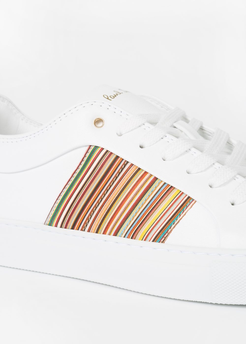 Paul Smith Mens's White Leather 'ivo' Sneakers With Signature Stripe Panels