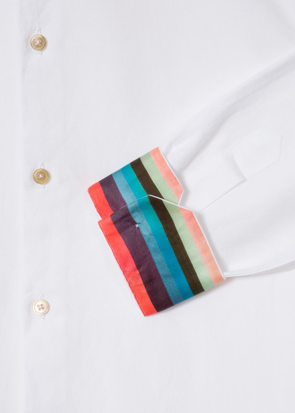 Paul Smith Men's Slim-Fit White Cotton T-Shirt With 'artist Stripe' Cuff Lining