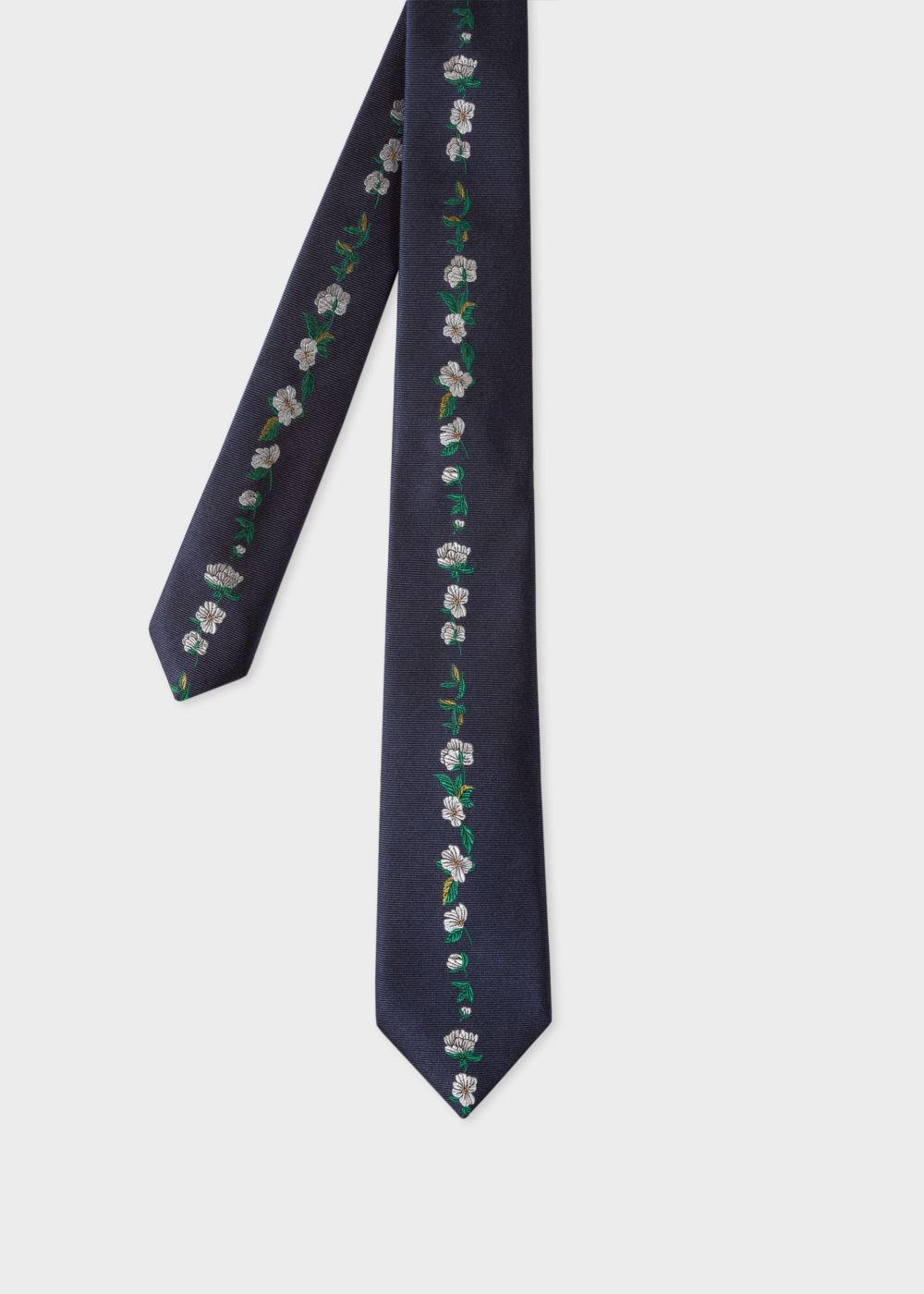 Paul Smith Mens's Navy 'floral Stripe' Embroidered Narrow Silk Tie