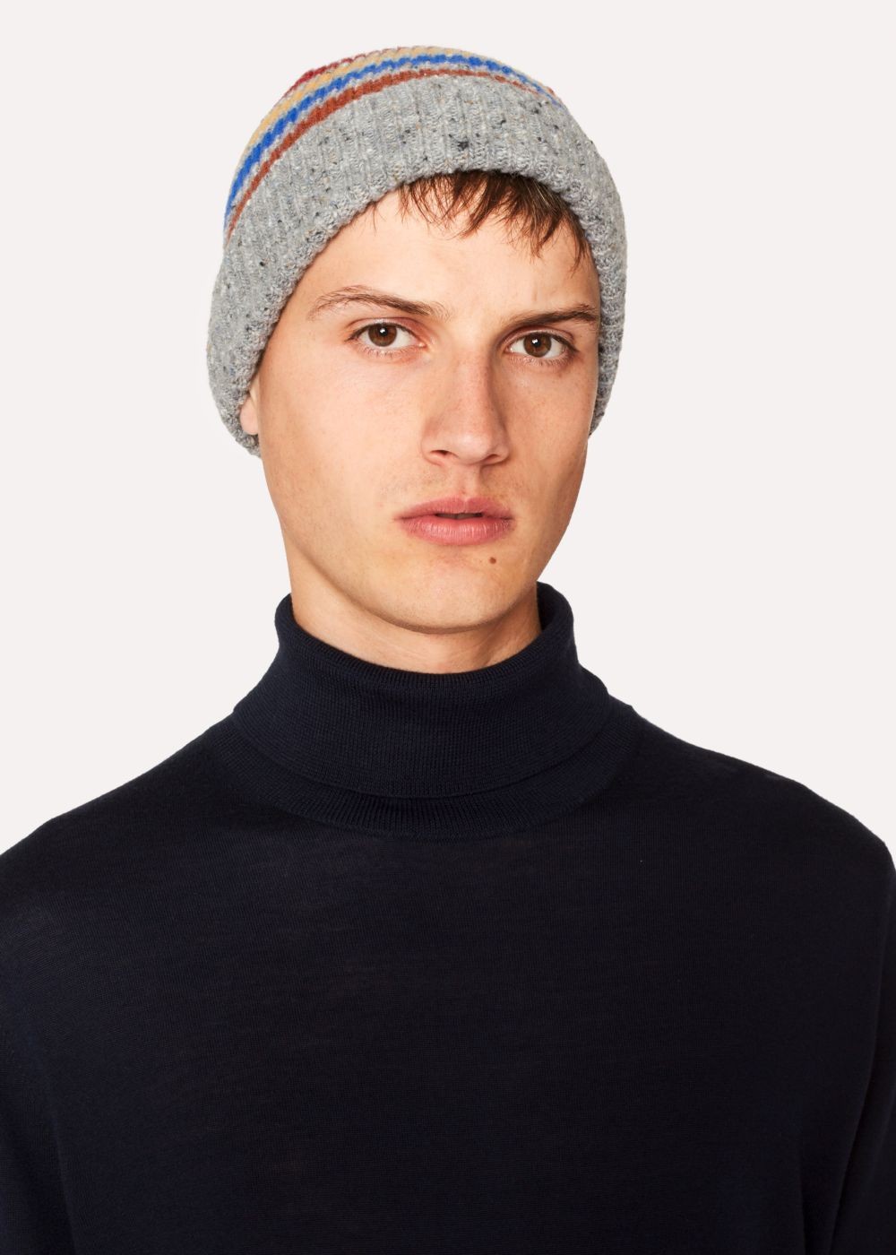 Paul Smith Mens's Grey Donegal Stripe Wool Beanie Caps