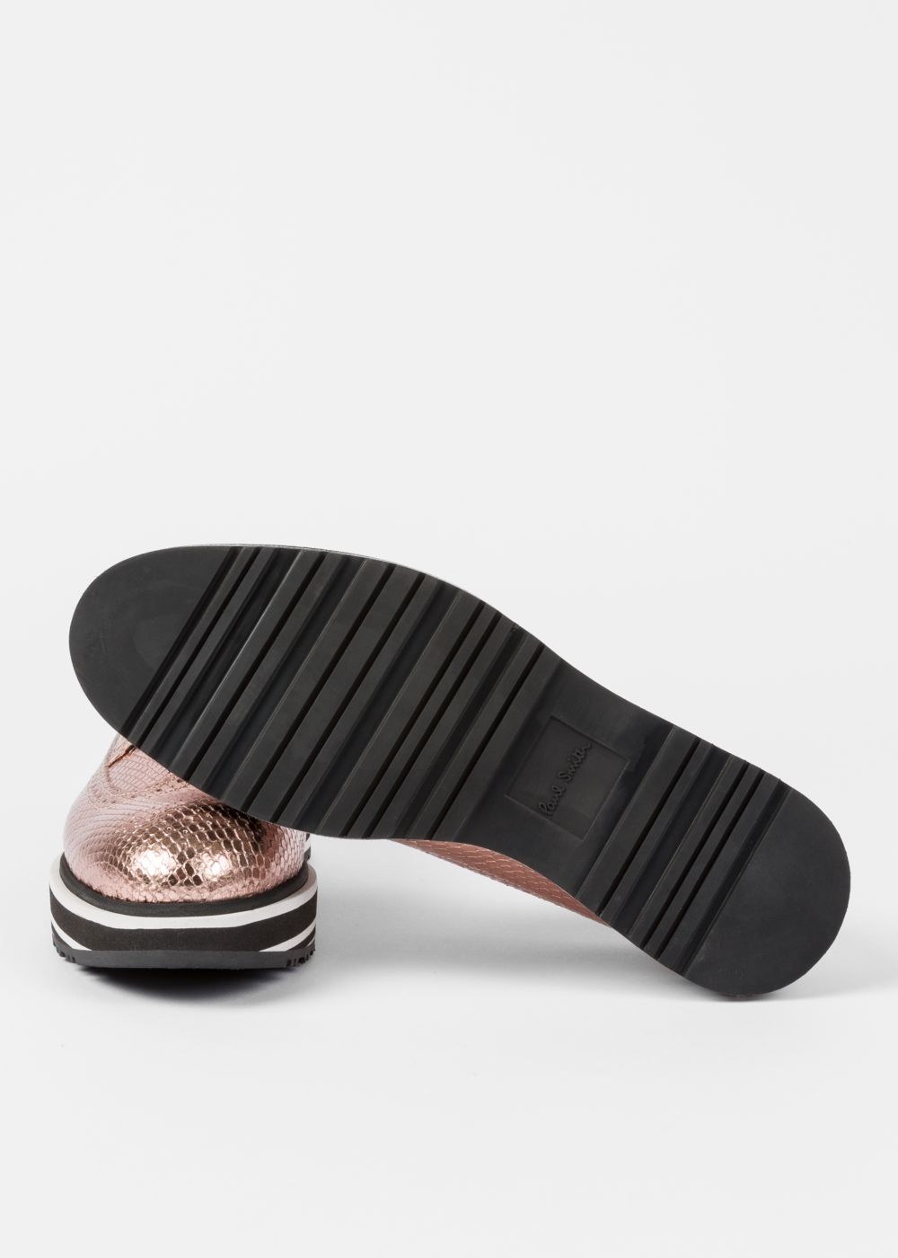Paul Smith Women's Metallic Gold Leather 'grand' Brogues With Striped Soles Shoes