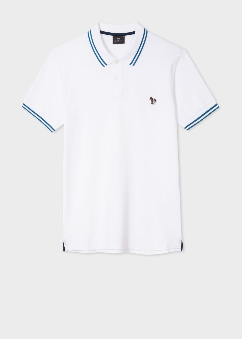 Paul Smith Men's Slim-Fit White Zebra Polo T-Shirts With Blue Tipping