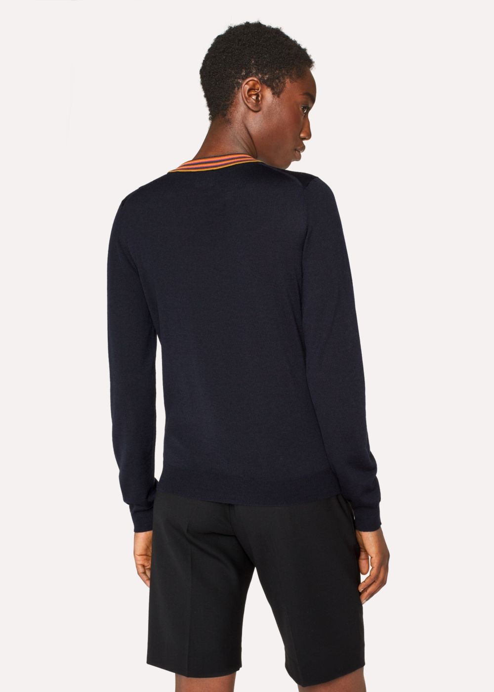 Paul Smith Lady's Navy Wool Sweater With 'artist Stripe' Collar