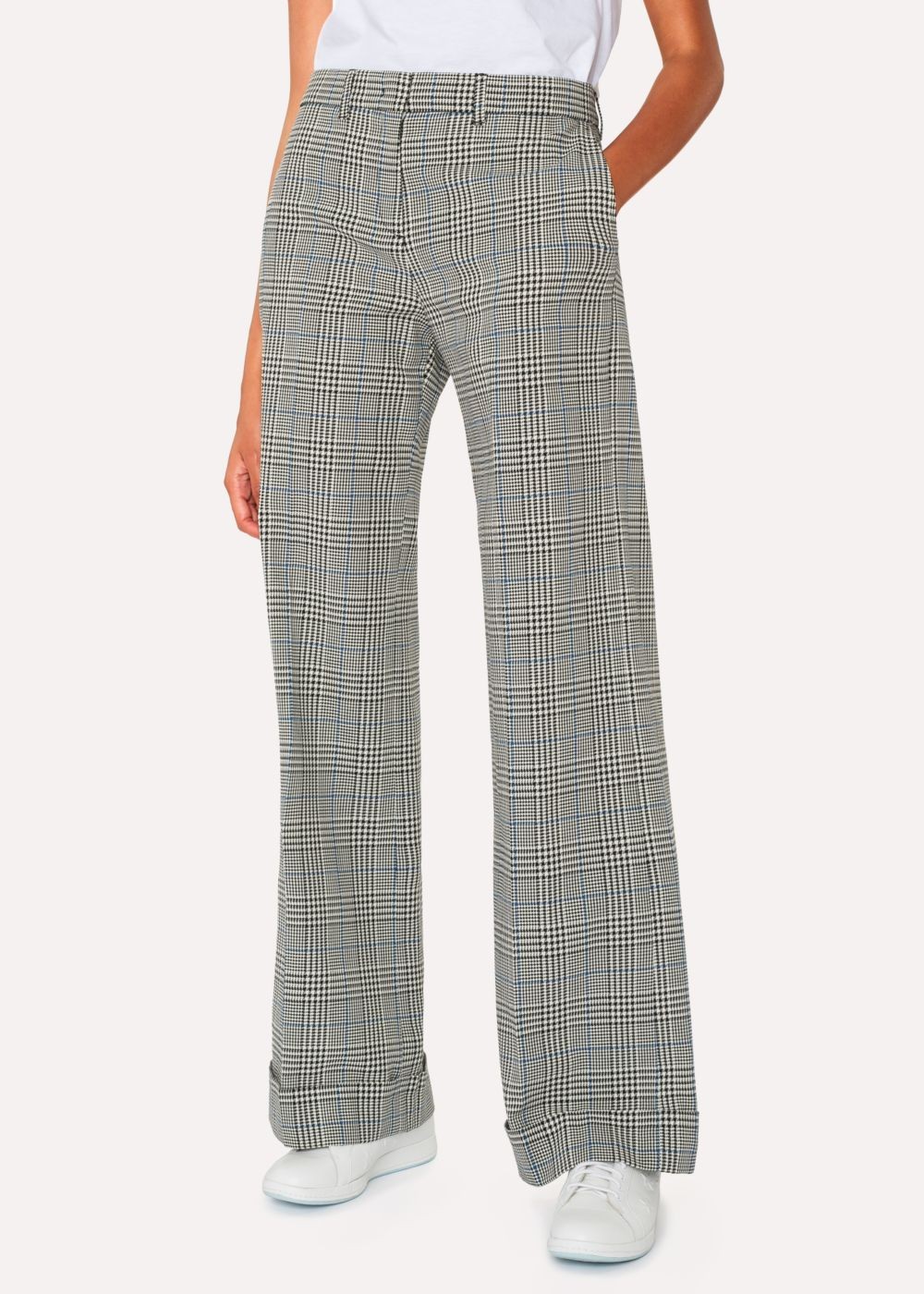 Paul Smith Women's Black And White Check Cotton Wide Leg Pants