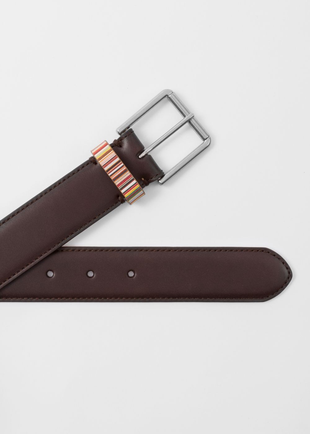 Paul Smith Men's Dark Brown Leather Belt With 'signature Stripe' Keeper