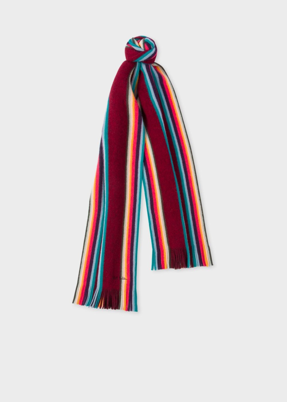 Paul Smith Men's Burgundy 'artist Stripe' Band Merino Wool Scarf