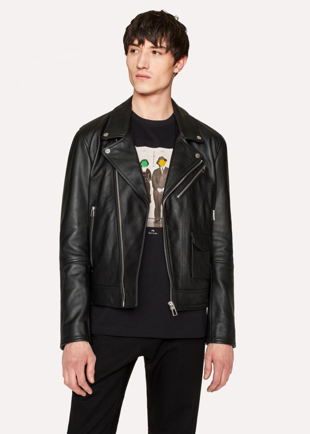 Paul Smith Men's Heavy Grained-Leather Asymmetric-Zip Biker Coats