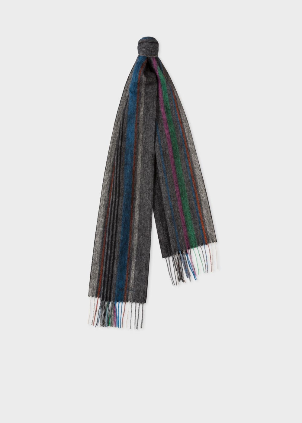 Paul Smith Men's Charcoal Grey Multi-Coloured Stripe Lambswool Scarf