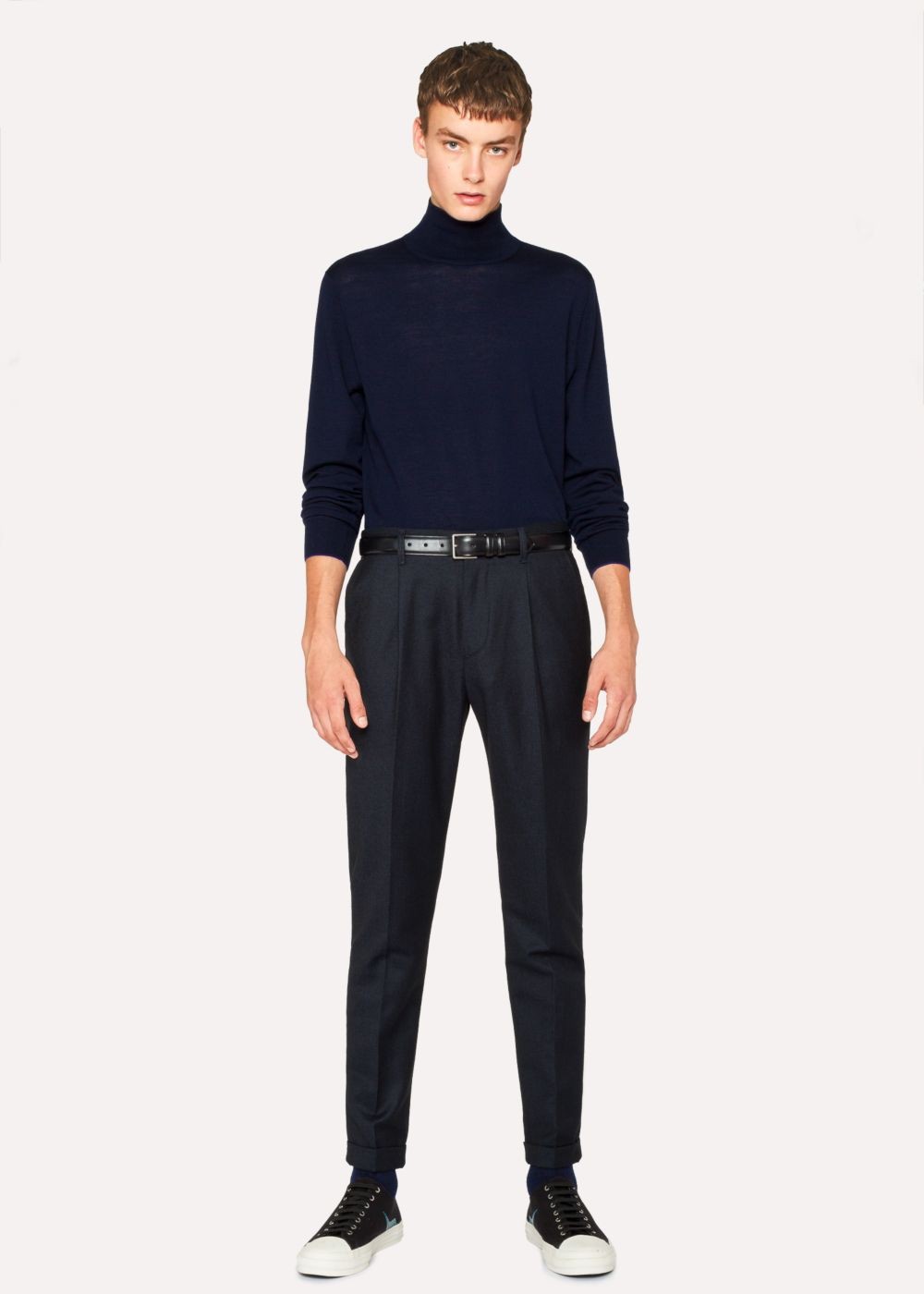 Paul Smith Mens's Navy Funnel-Neck Merino Wool Sweater