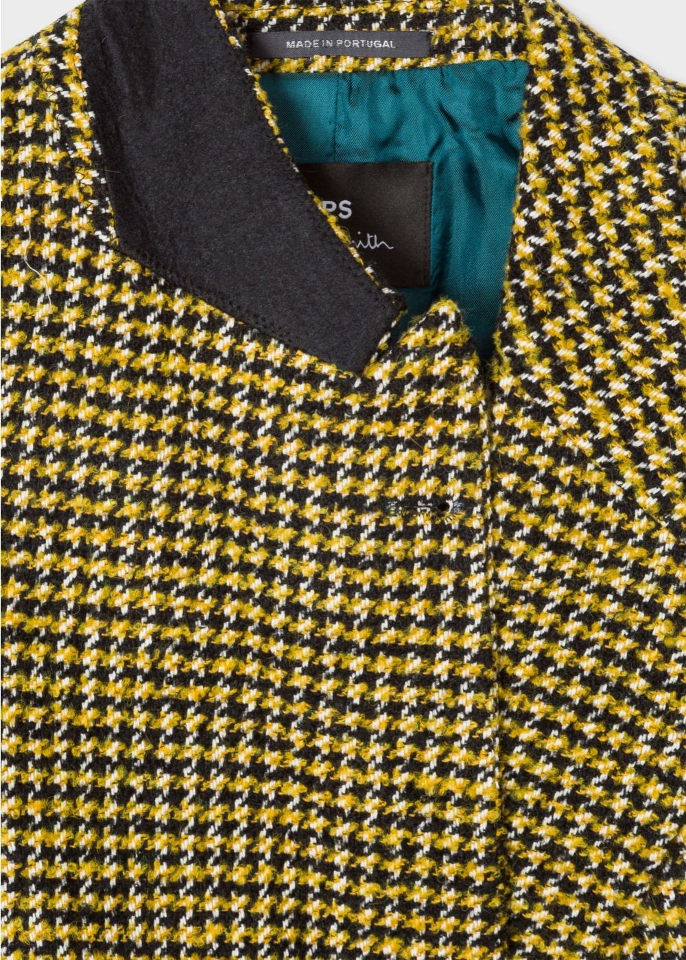 Paul Smith Lady's Black And Yellow Dogtooth Pattern Double-Breasted Wool-Blend Blazer Clothing