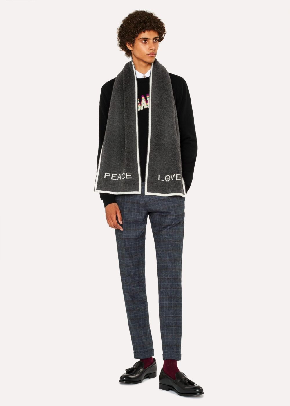 Paul Smith Mens's Grey 'peace & Love' Wool Scarf