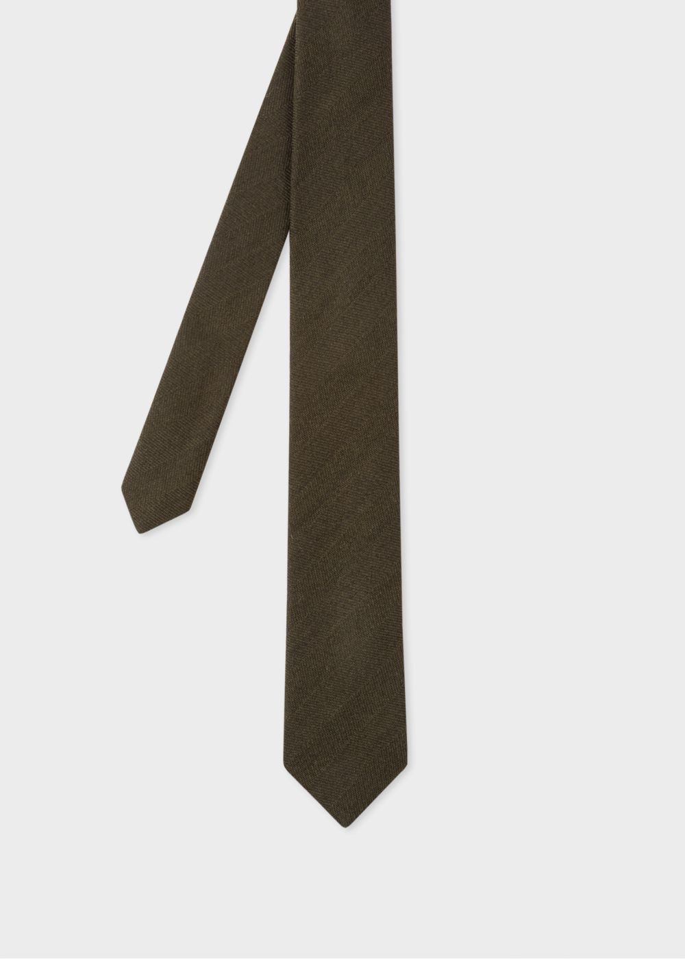 Paul Smith Men's Khaki Herringbone Pattern Narrow Silk Tie