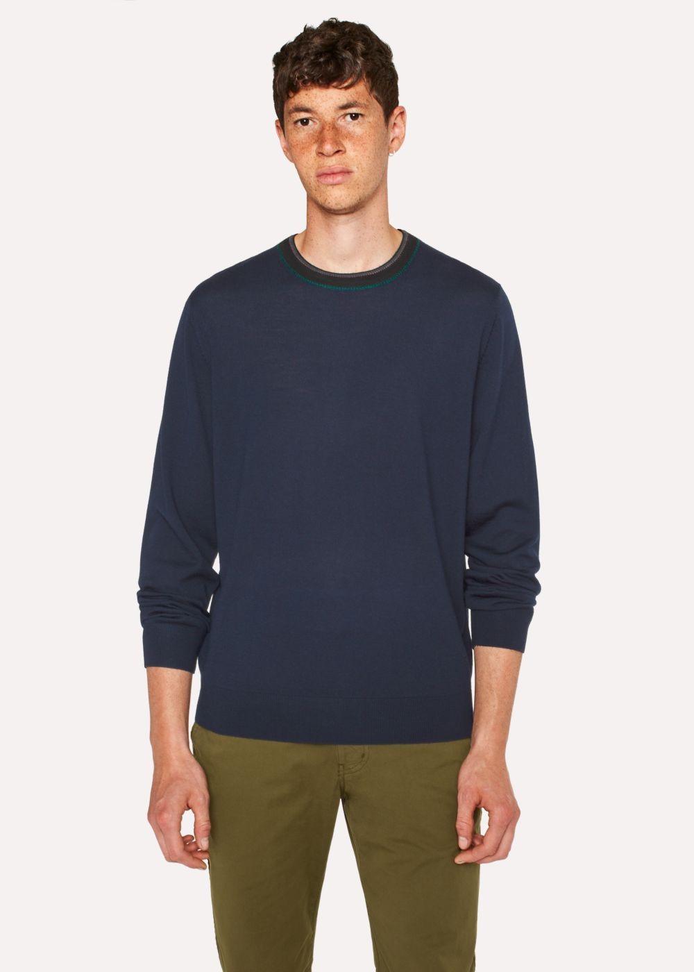 Paul Smith Men's Dark Navy Wool Sweater With Contrast Collar