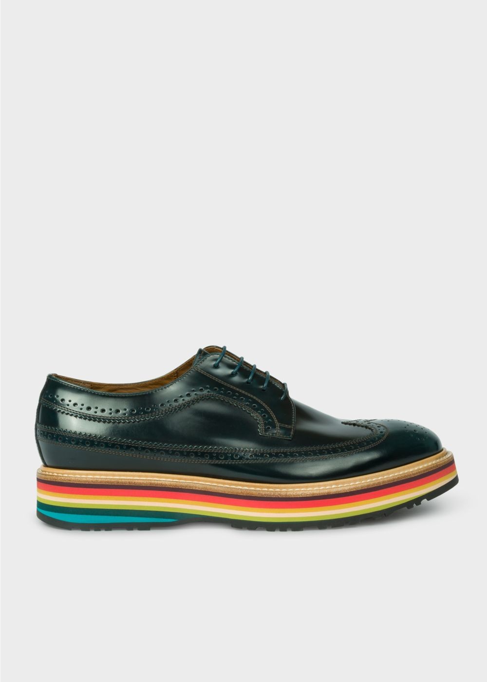 Paul Smith Men's Dark Green Leather 'grand' Brogues With Striped Soles Sneaker