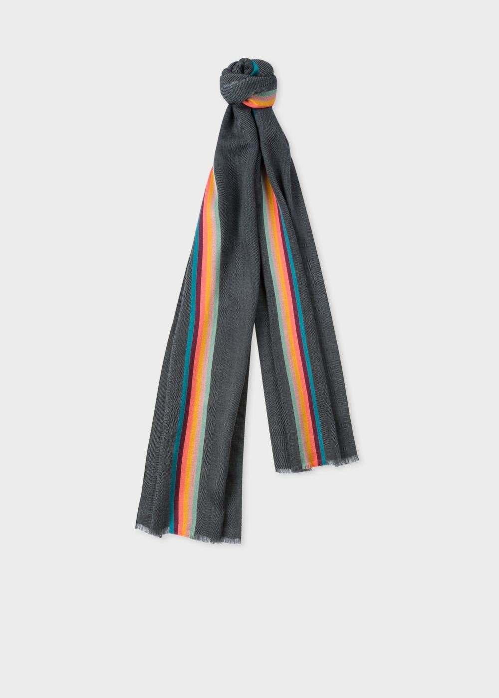 Paul Smith Men's Slate Grey 'artist Stripe' Band Herringbone Wool-Blend Scarf