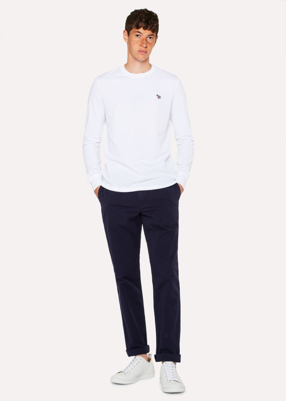 Paul Smith Men's White Organic-Cotton Zebra Logo Long-Sleeve Tshirt