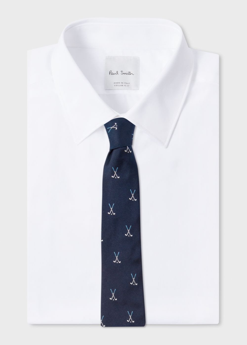 Paul Smith Men's Navy Embroidered 'golf Clubs' Motif Silk Tie