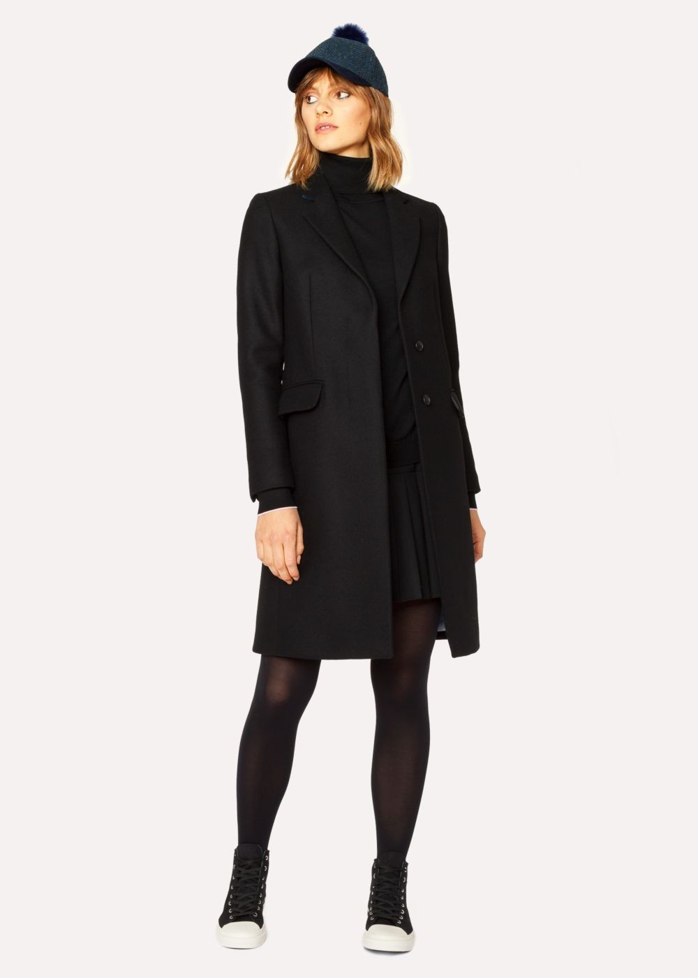 Paul Smith Womens's Black Wool And Cashmere-Blend Epsom Coat