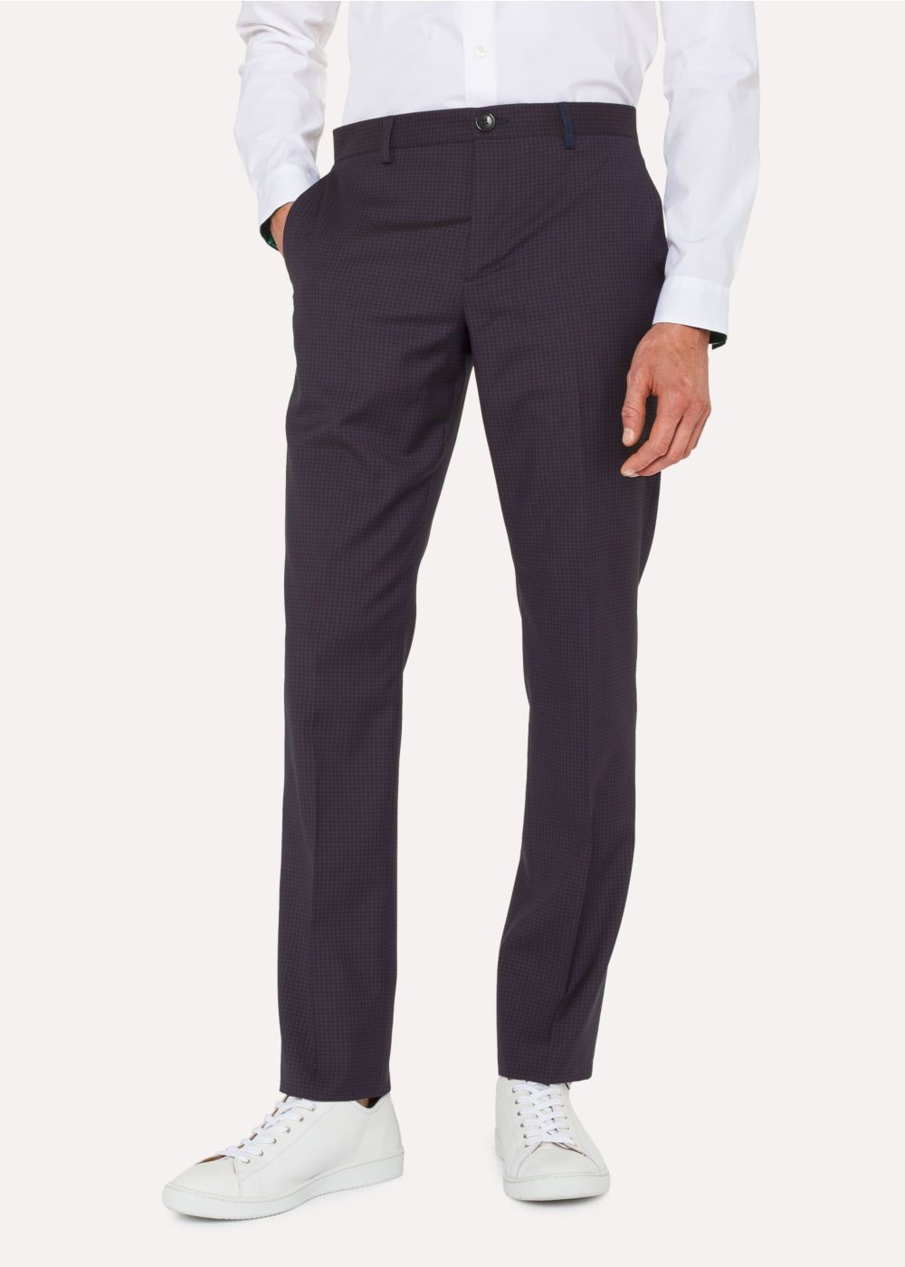 Paul Smith Mens's Mid-Fit Navy Check Wool-Blend Pants