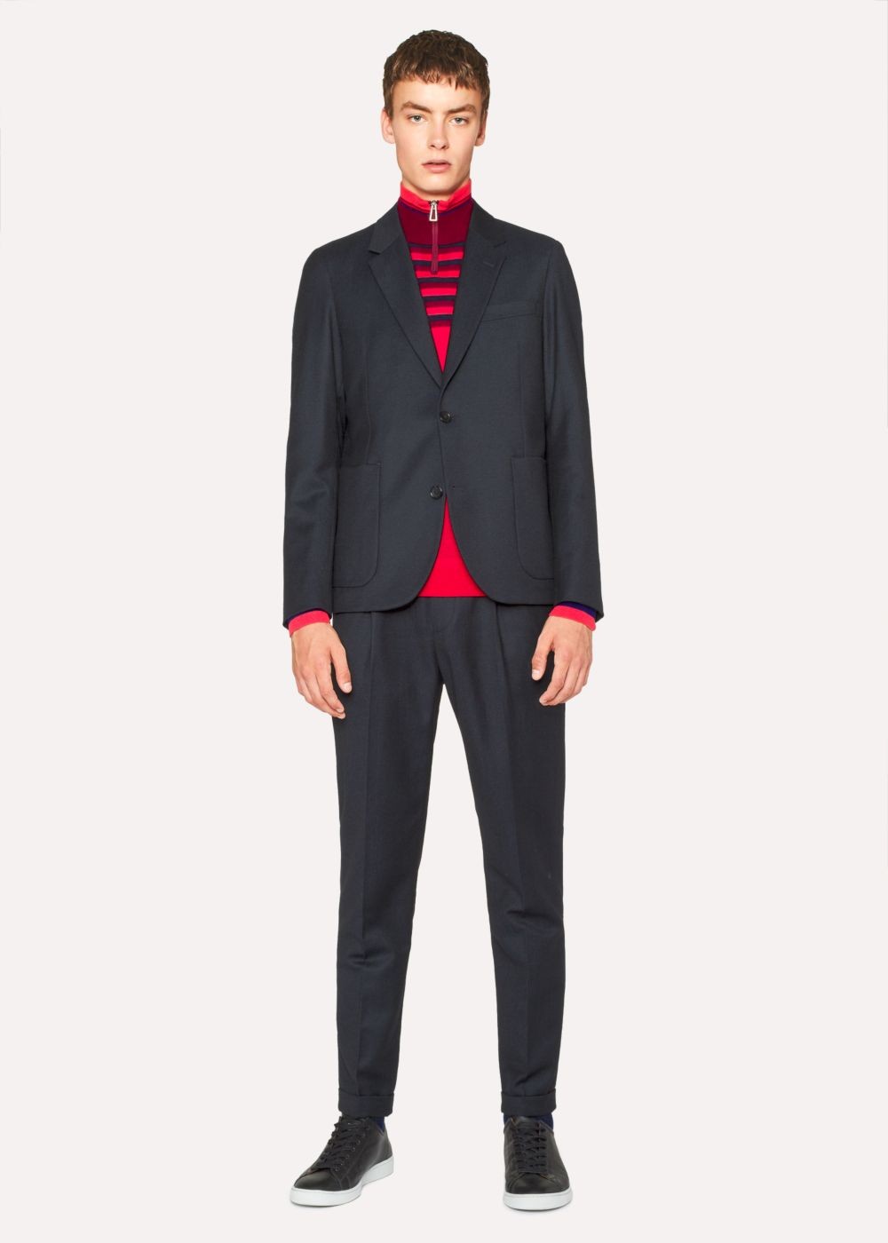 Paul Smith Men's Red Block-Stripe Merino Wool Half-Zip Sweater