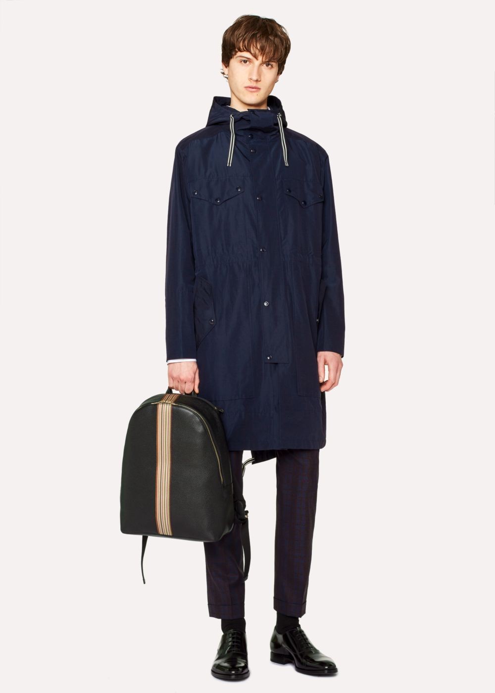 Paul Smith Men's Black Leather Signature Stripe Backpack