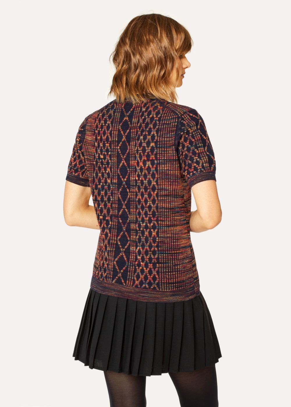 Paul Smith Women's Navy Wool-Blend 'signature Stripe' Cable Knit Short-Sleeve Sweater