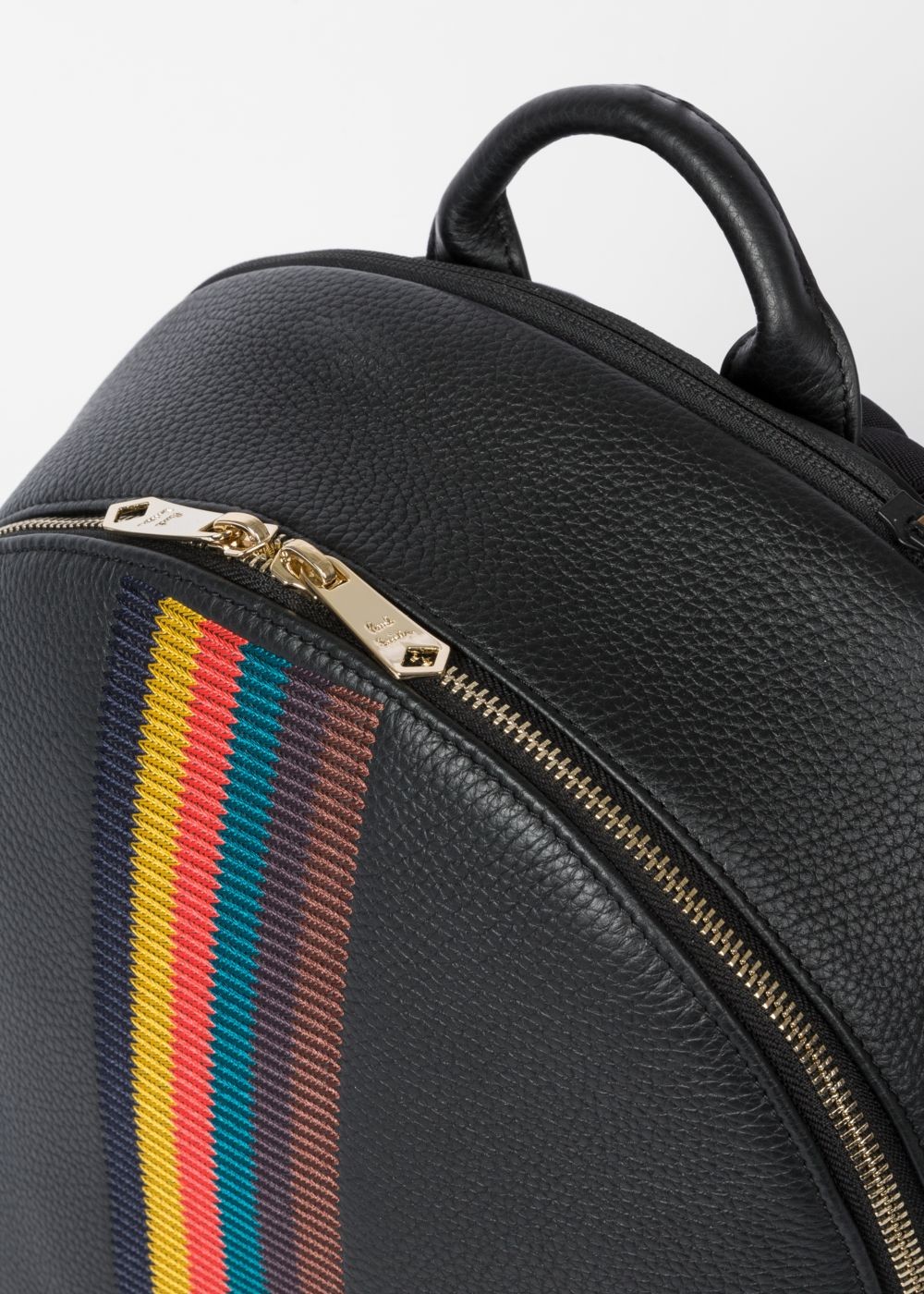 Paul Smith Mens's Black Leather 'bright Stripe' Backpack