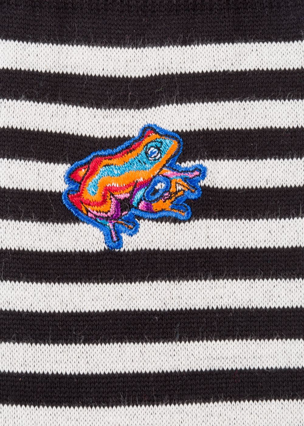 Paul Smith Men's Black And White Stripe Socks With 'dreamer Frog' Embroidery
